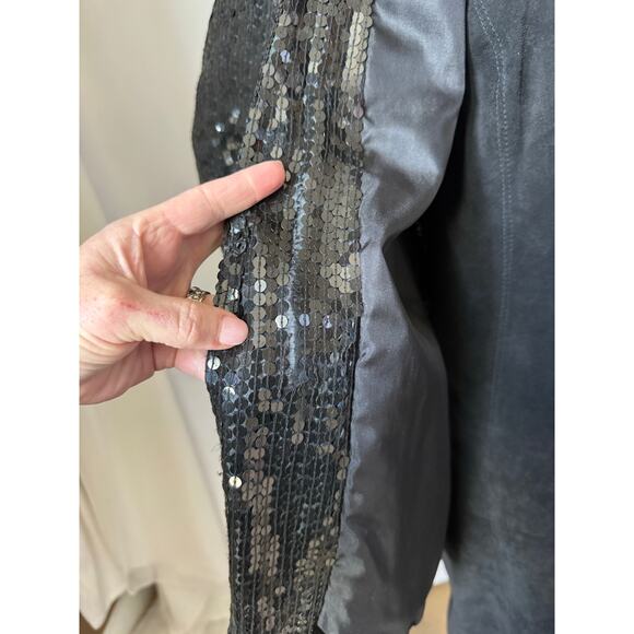 American Vtg Black Silk Sequined Formal Occasion one button Blazer coat medium - Picture 13 of 17
